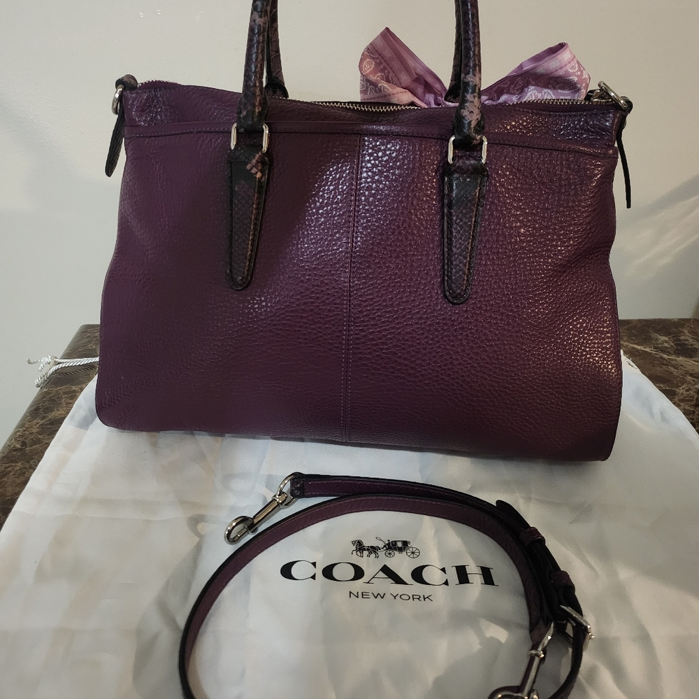 Coach Plum Pebbled Leather 2way Satchel W Twilly EUC - Picture 11 of 16
